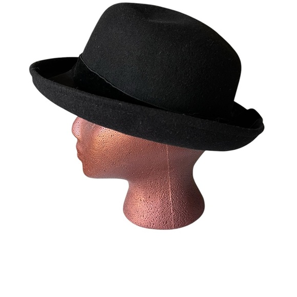 Classic Black Bowler Hat, vintage wool with velvet ribbon main image 5